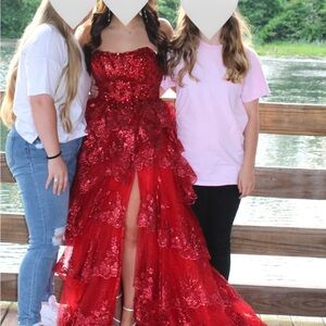 red sequin prom dress